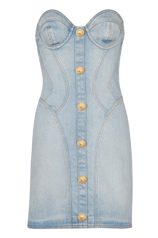 BUSTIER DENIM DRESS-BLEUJNCL-36-CLOTHINGSPECIALPOP UP-BALMAIN