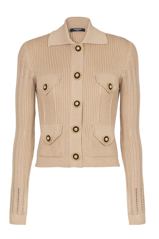 CROPPED RIBBED CARDIGAN-NUDE-34-CLOTHINGSPECIALPOP UP-BALMAIN