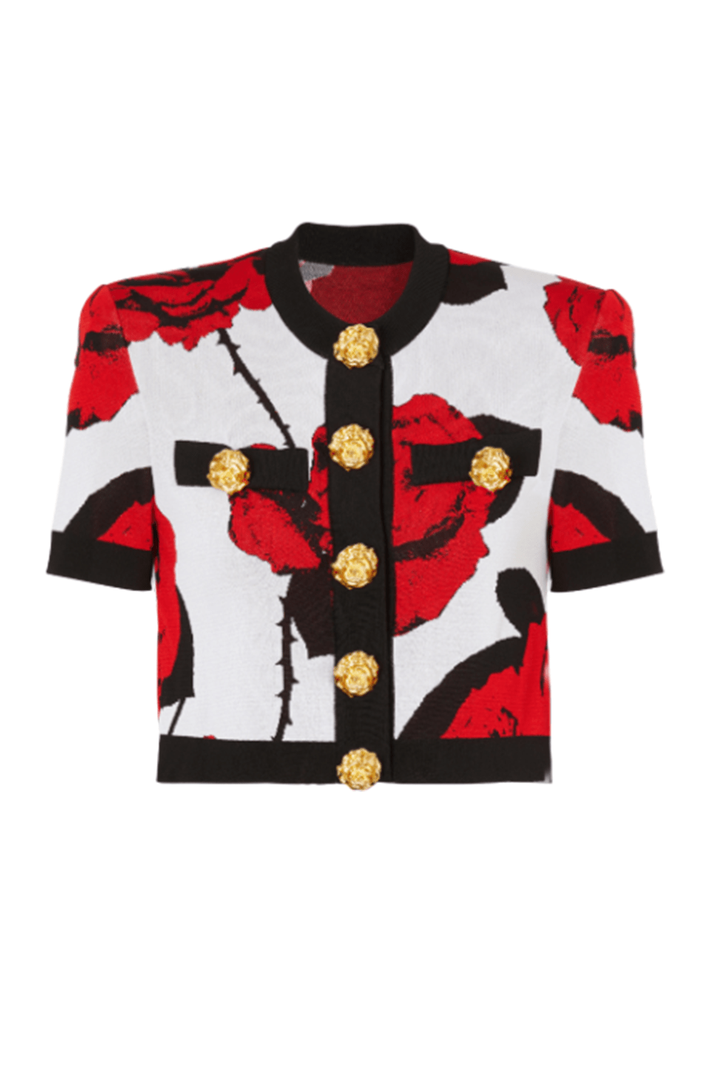 BALMAIN-Cropped Floral Cardigan-