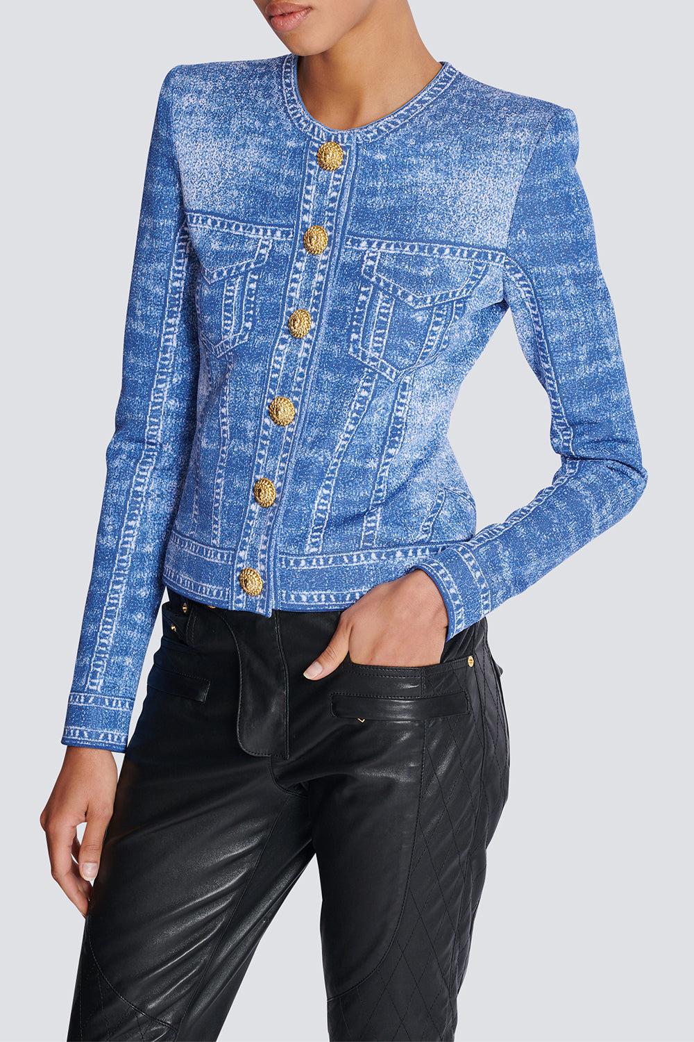 TROMPE L'ŒIL CARDIGAN-BLEUJEAN-38-CLOTHINGTOPCARDIGAN-BALMAIN