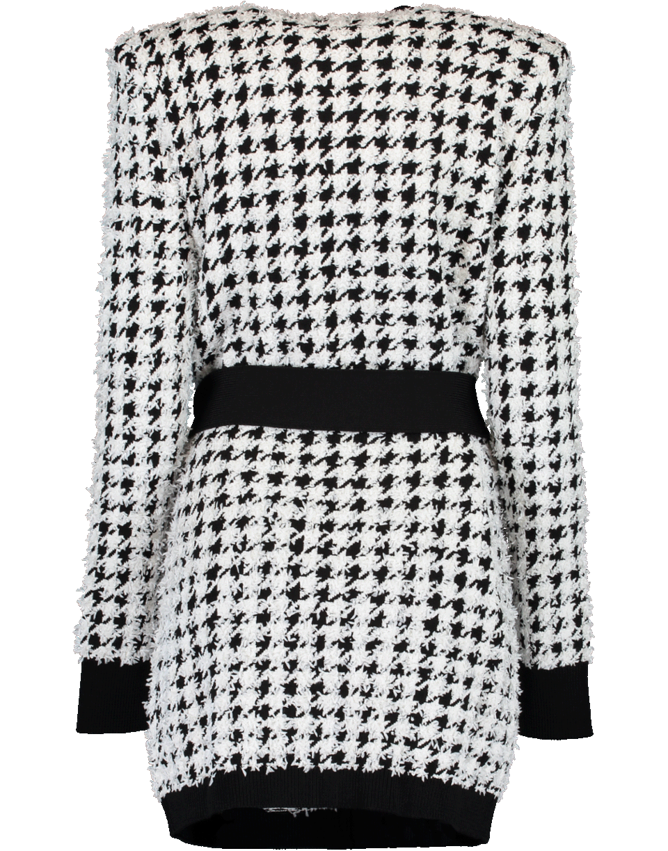 BALMAIN-Belted Houndstooth Cardigan-