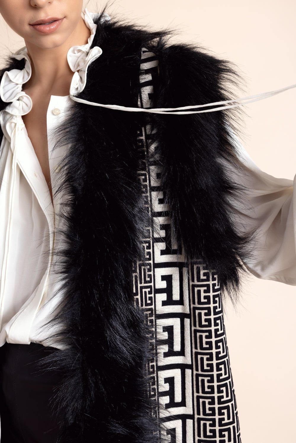 BALMAIN-Faux Fur Long Cardigan-IVOI/NOI