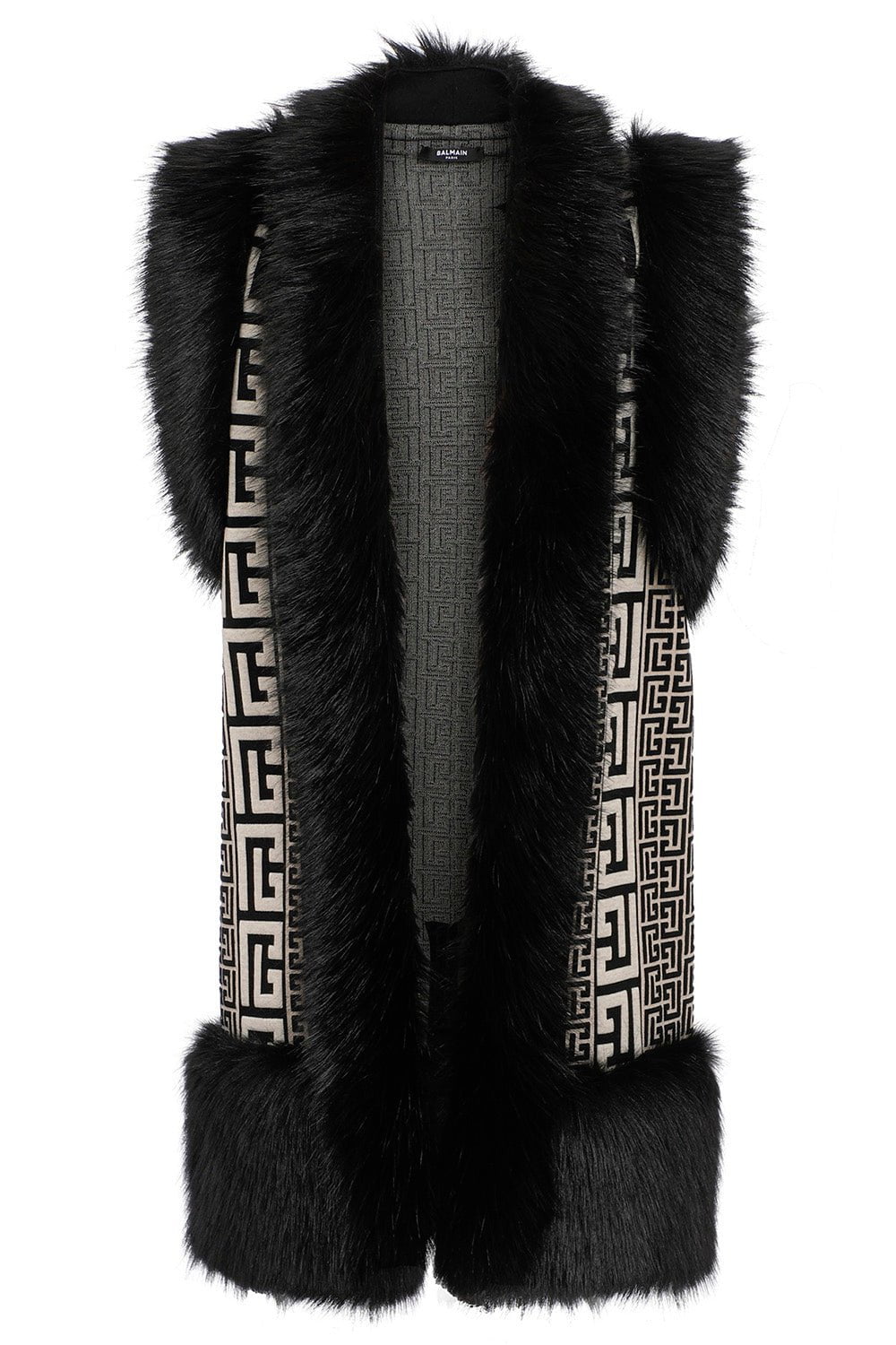 BALMAIN-Faux Fur Long Cardigan-IVOI/NOI