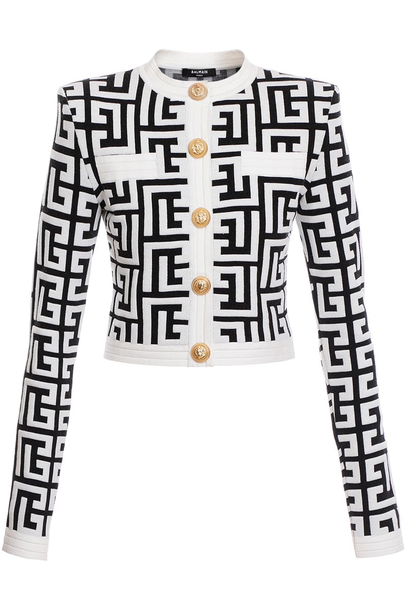 BALMAIN-Monogram Cropped Cardigan-