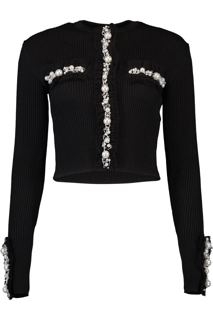 BALMAIN-Pearl Embroidered Crop Cardigan-