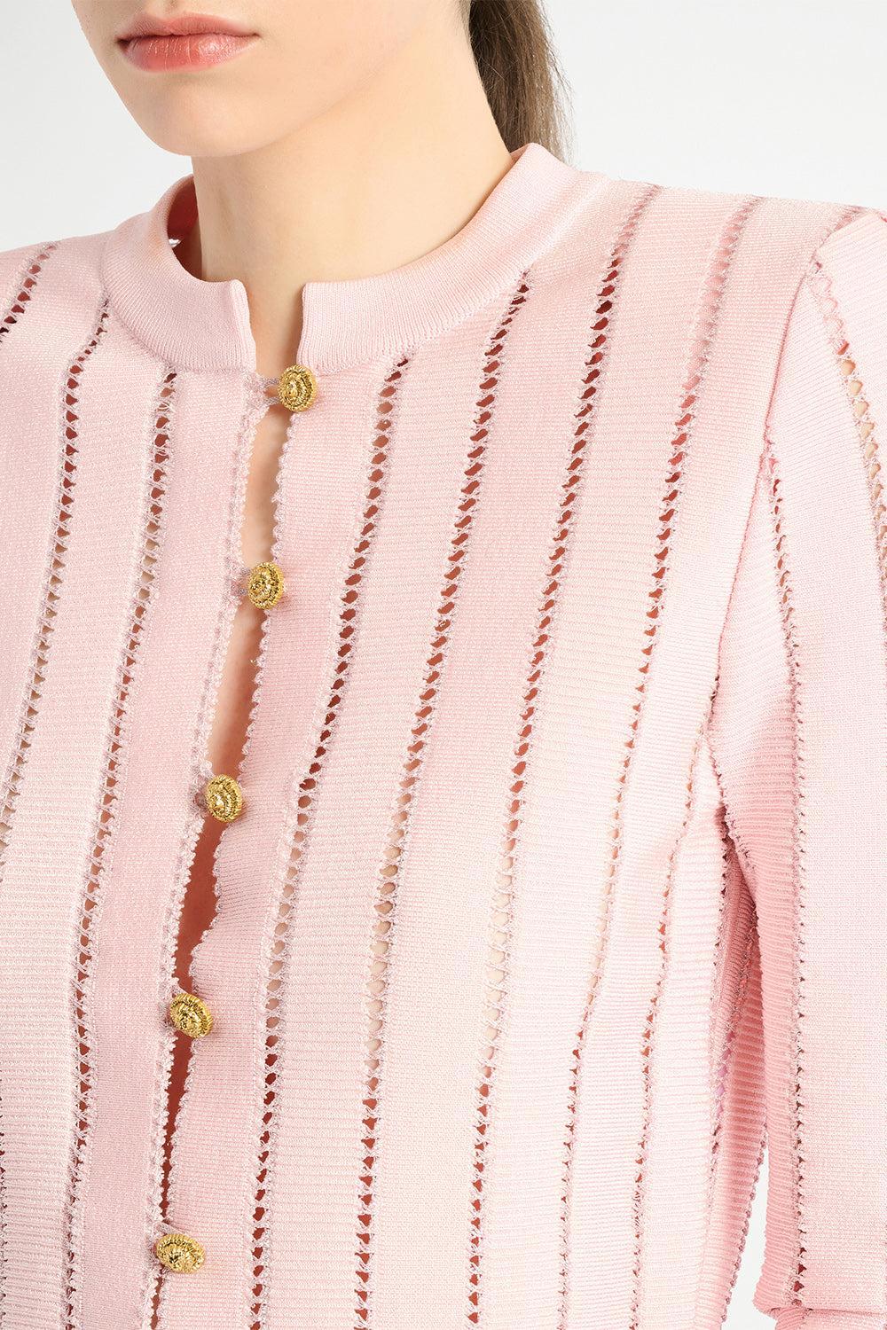 Button Knit Cardigan-PINK-34-CLOTHINGTOPCARDIGAN-BALMAIN