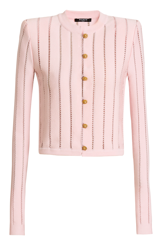 Button Knit Cardigan-PINK-34-CLOTHINGTOPCARDIGAN-BALMAIN