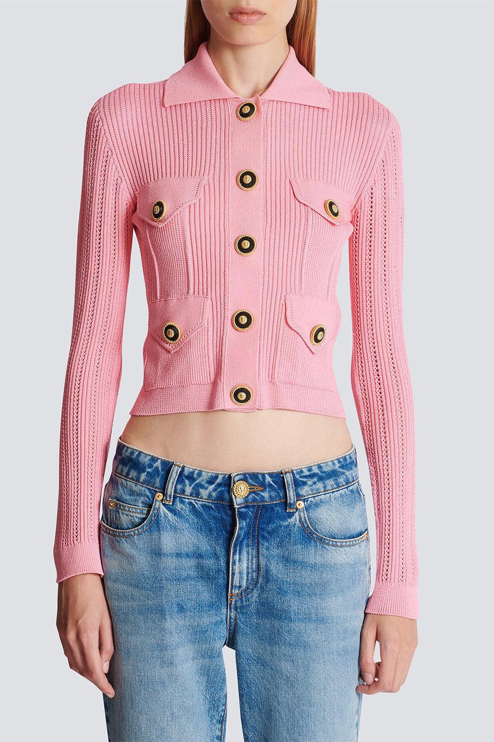 BALMAIN-Buttoned Ribbed Cardigan-