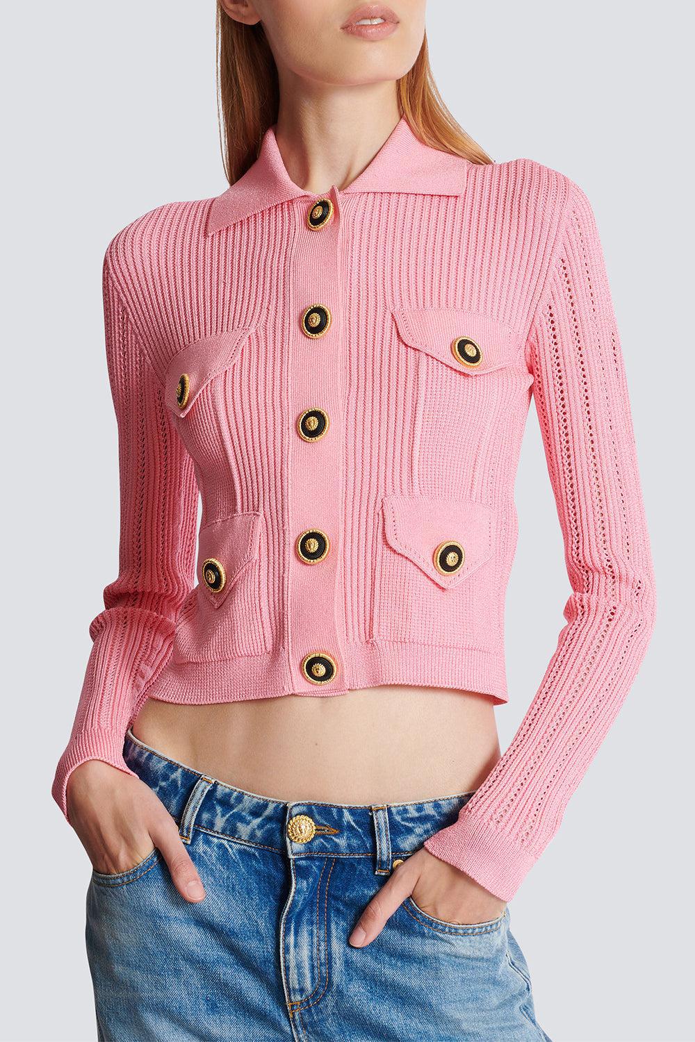 BALMAIN-Buttoned Ribbed Cardigan-
