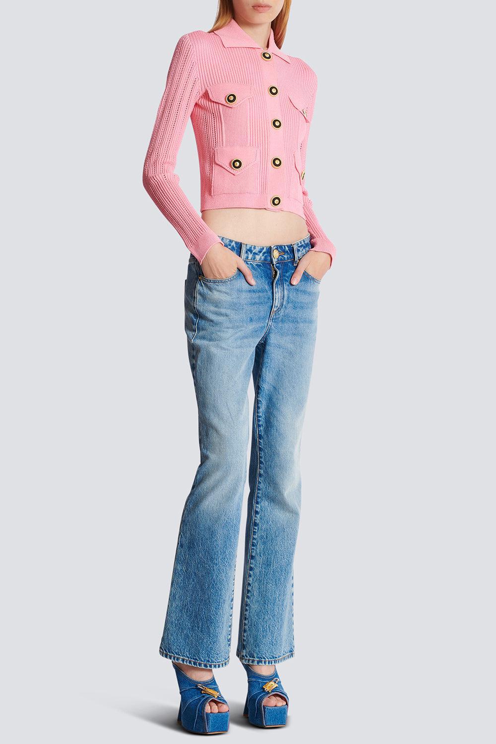 BALMAIN-Buttoned Ribbed Cardigan-