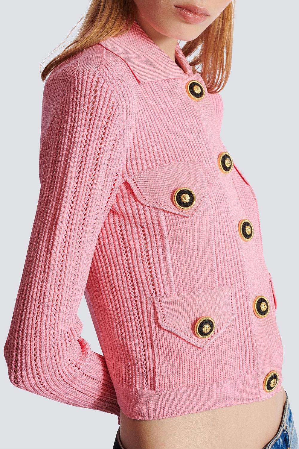 BALMAIN-Buttoned Ribbed Cardigan-