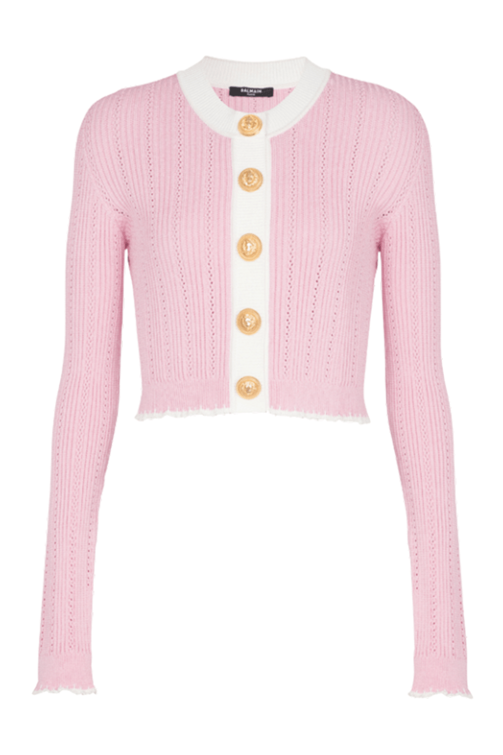 BALMAIN-Round Neck Cropped Cardigan-