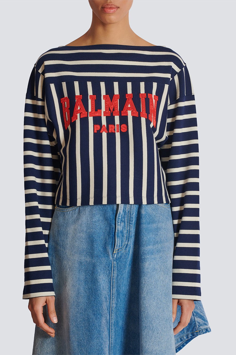 BALMAIN-Baseball Crop T-Shirt-