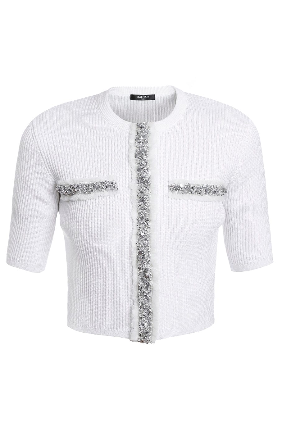 BALMAIN-Ss Embroidered Cropped Knit Cardigan-BLANC