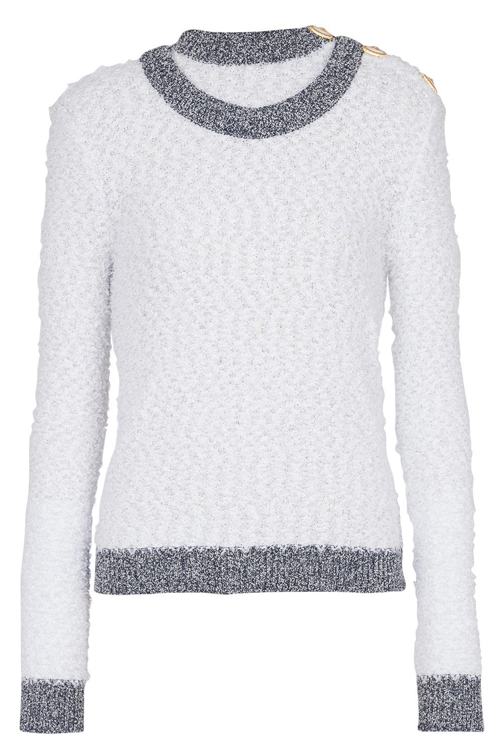 TROMPE L'OEIL KNIT PULLOVER-BLANC/BLEU JEAN-36-CLOTHINGTOPKNITS-BALMAIN
