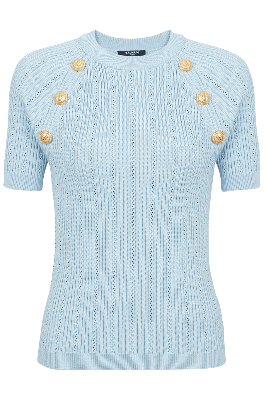 BALMAIN-Short Sleeve 6 Button Knit Top - Bleu-
