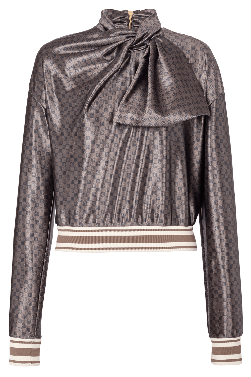 BALMAIN-Monoram Tie Neck Blouse-