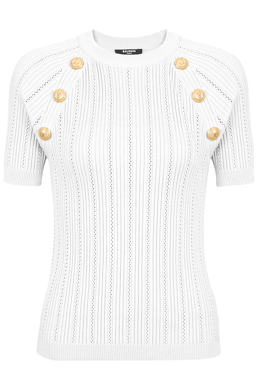 BALMAIN-Short Sleeve 6 Button Knit Top - Blanc-