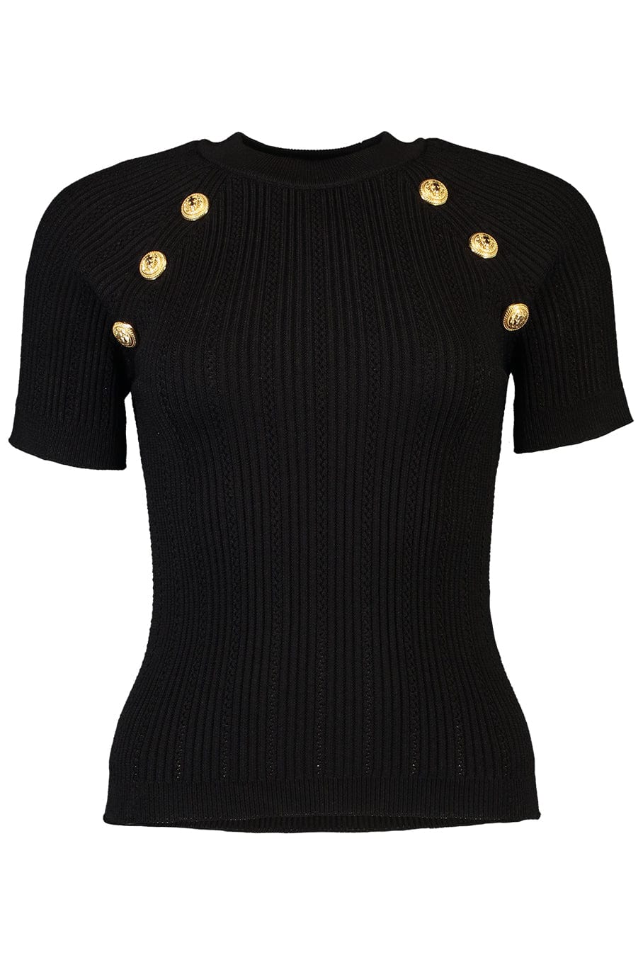 BALMAIN-Short Sleeve 6 Button Knit Top - Noir-