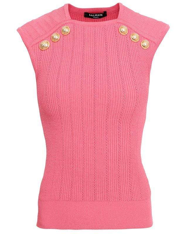 BALMAIN-Cropped Button Detail Knit Top-