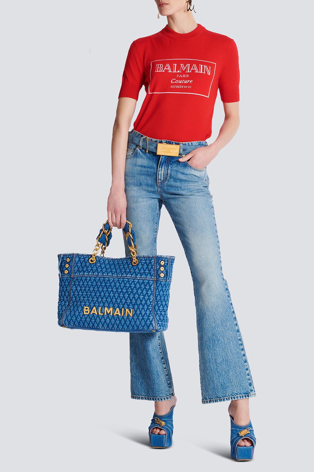 BALMAIN-Short Sleevee Bicolor Top-