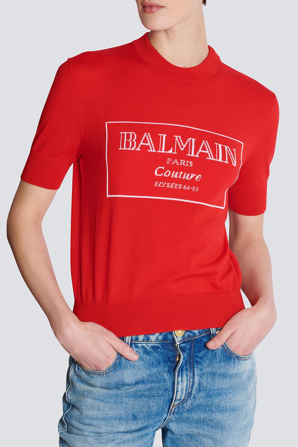 BALMAIN-Short Sleevee Bicolor Top-