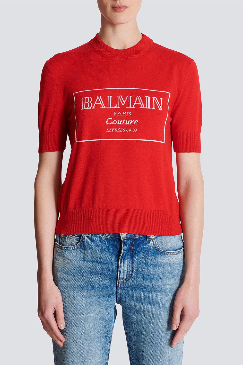 BALMAIN-Short Sleevee Bicolor Top-