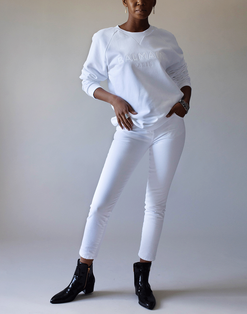 BALMAIN-White Satin Logo Sweatshirt-