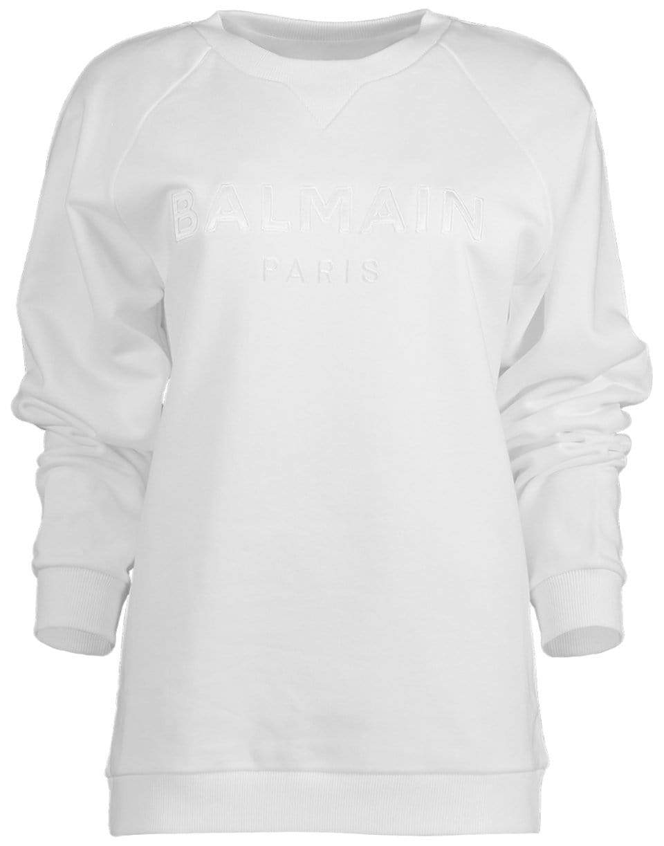 BALMAIN-White Satin Logo Sweatshirt-