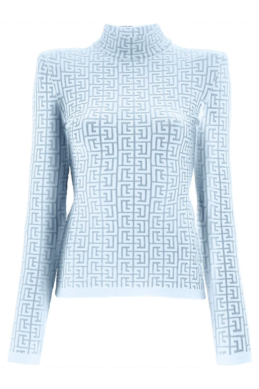 BALMAIN-Long Sleeve Monogram Knit Sweater - Bleu-