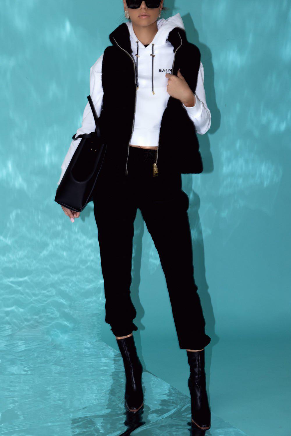 BALMAIN-Mini Flocked Paris Sweatshirt - Blanc-