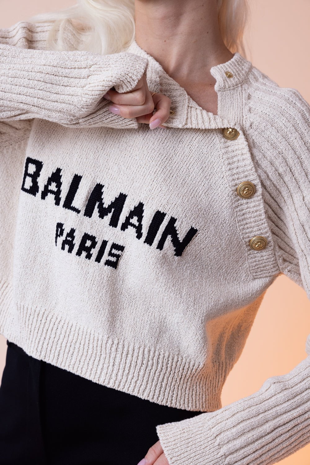 BALMAIN-Four Button Cropped Pullover-
