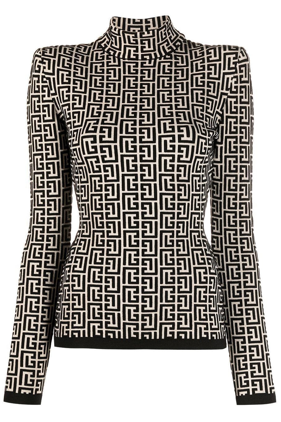 BALMAIN-Long Sleeve Monogram Knit Sweater - Ivoire Noir-IVOIRE NOIR