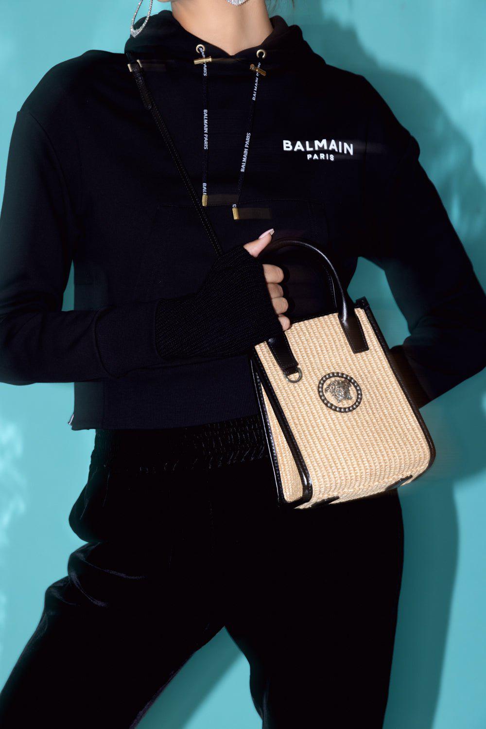 BALMAIN-Mini Flocked Paris Sweatshirt - Noir-NOI/BLNC