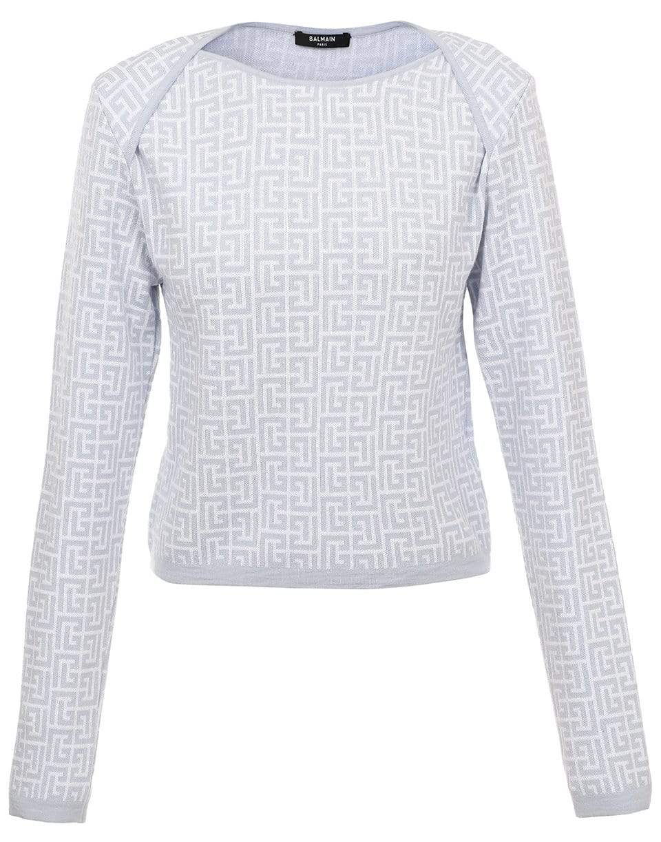 BALMAIN-Cropped Monogram Jacquard Sweater-