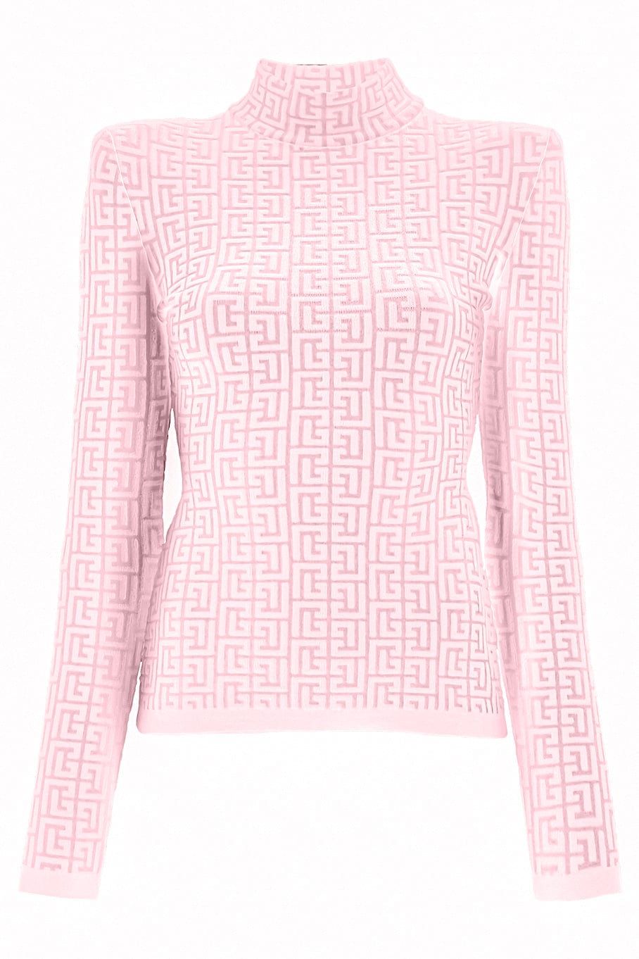 BALMAIN-Long Sleeve Monogram Knit Sweater - Rose-