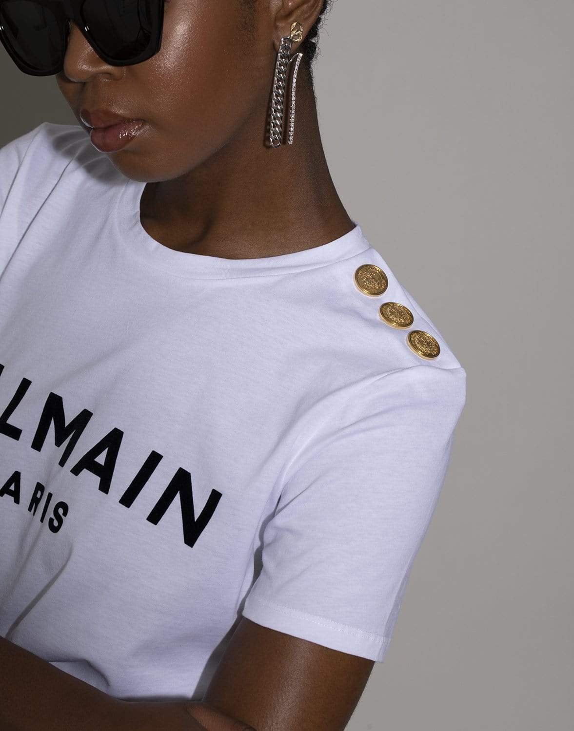 BALMAIN-Balmain Flocked Logo White T-Shirt-