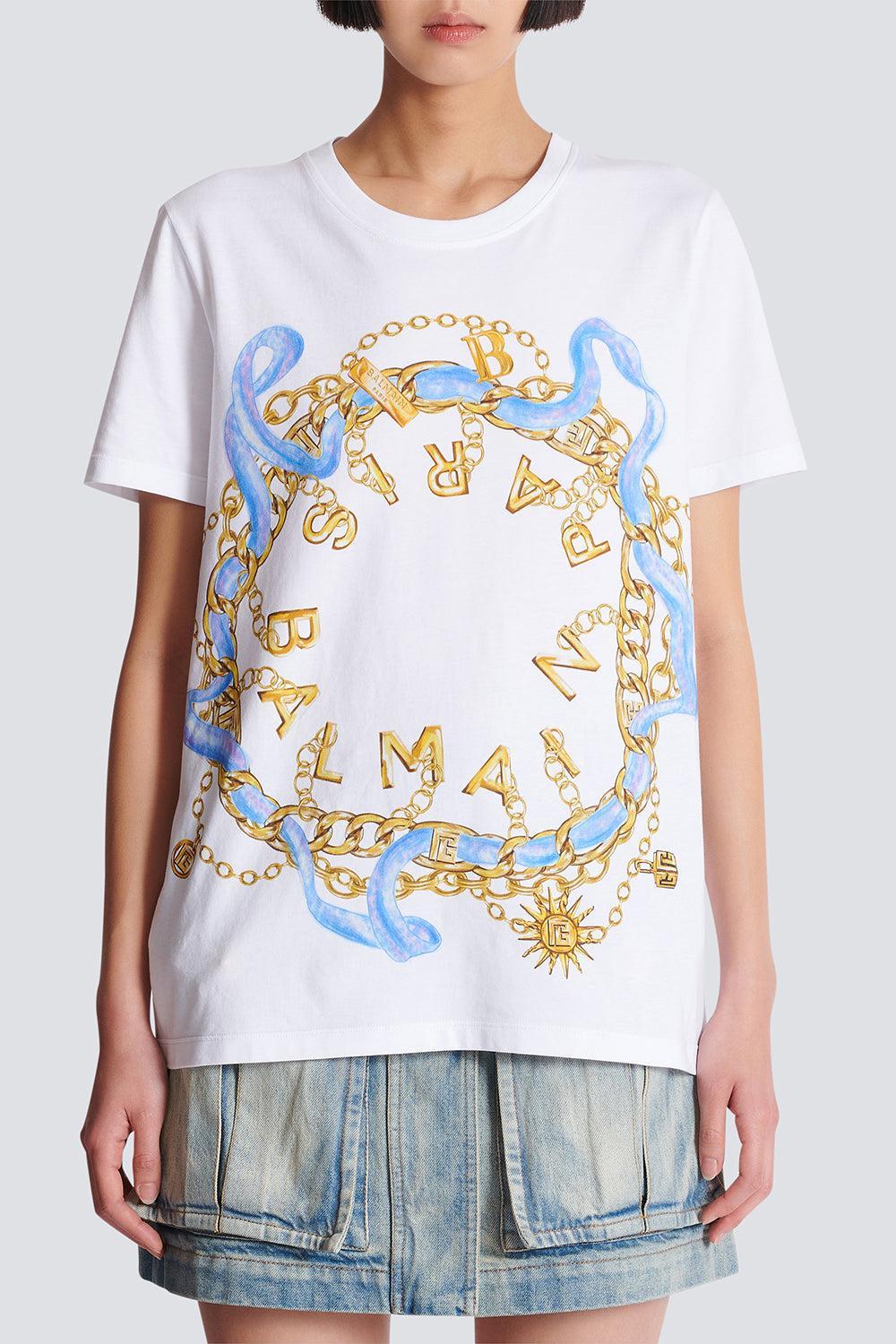 Paris Chains T-Shirt-BLANC/BLEU/ORANGE-XS-CLOTHINGTOPT-SHIRT-BALMAIN