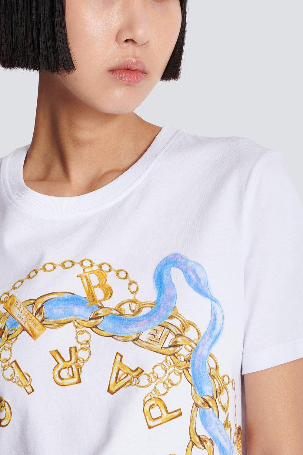 Paris Chains T-Shirt-BLANC/BLEU/ORANGE-XS-CLOTHINGTOPT-SHIRT-BALMAIN