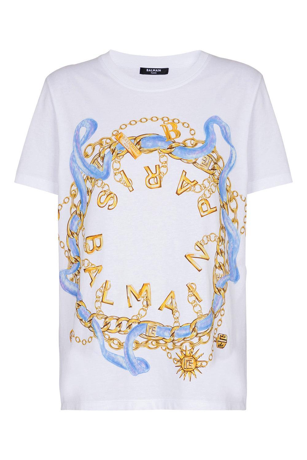 Paris Chains T-Shirt-BLANC/BLEU/ORANGE-XS-CLOTHINGTOPT-SHIRT-BALMAIN