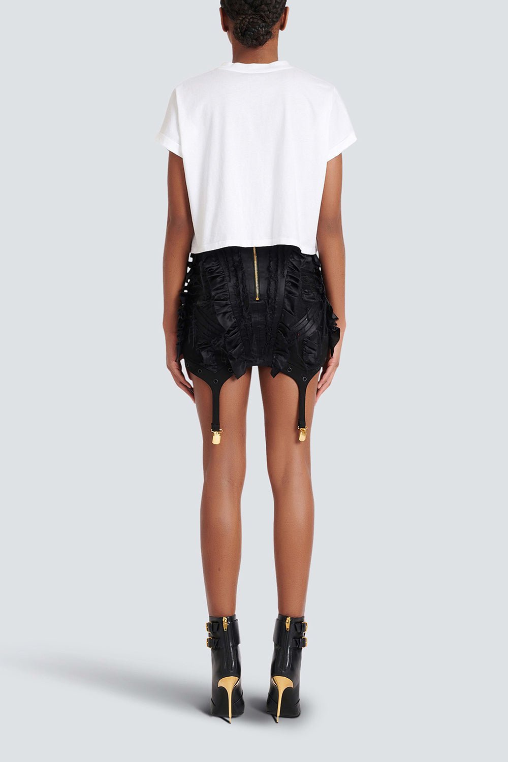 BALMAIN-Flocked Paris Cropped T-Shirt - Blanc-