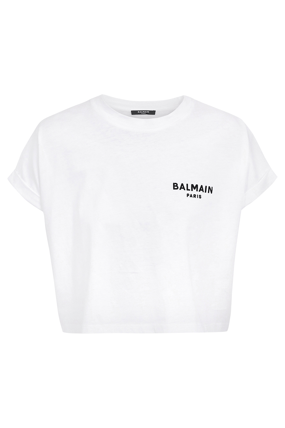 BALMAIN-Flocked Paris Cropped T-Shirt - Blanc-