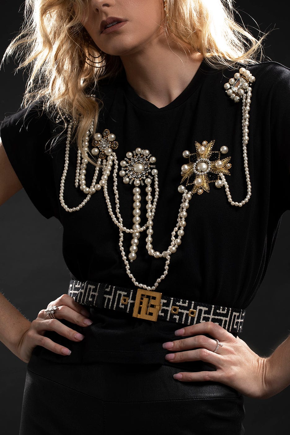 BALMAIN-Embroidered Cropped T Shirt-