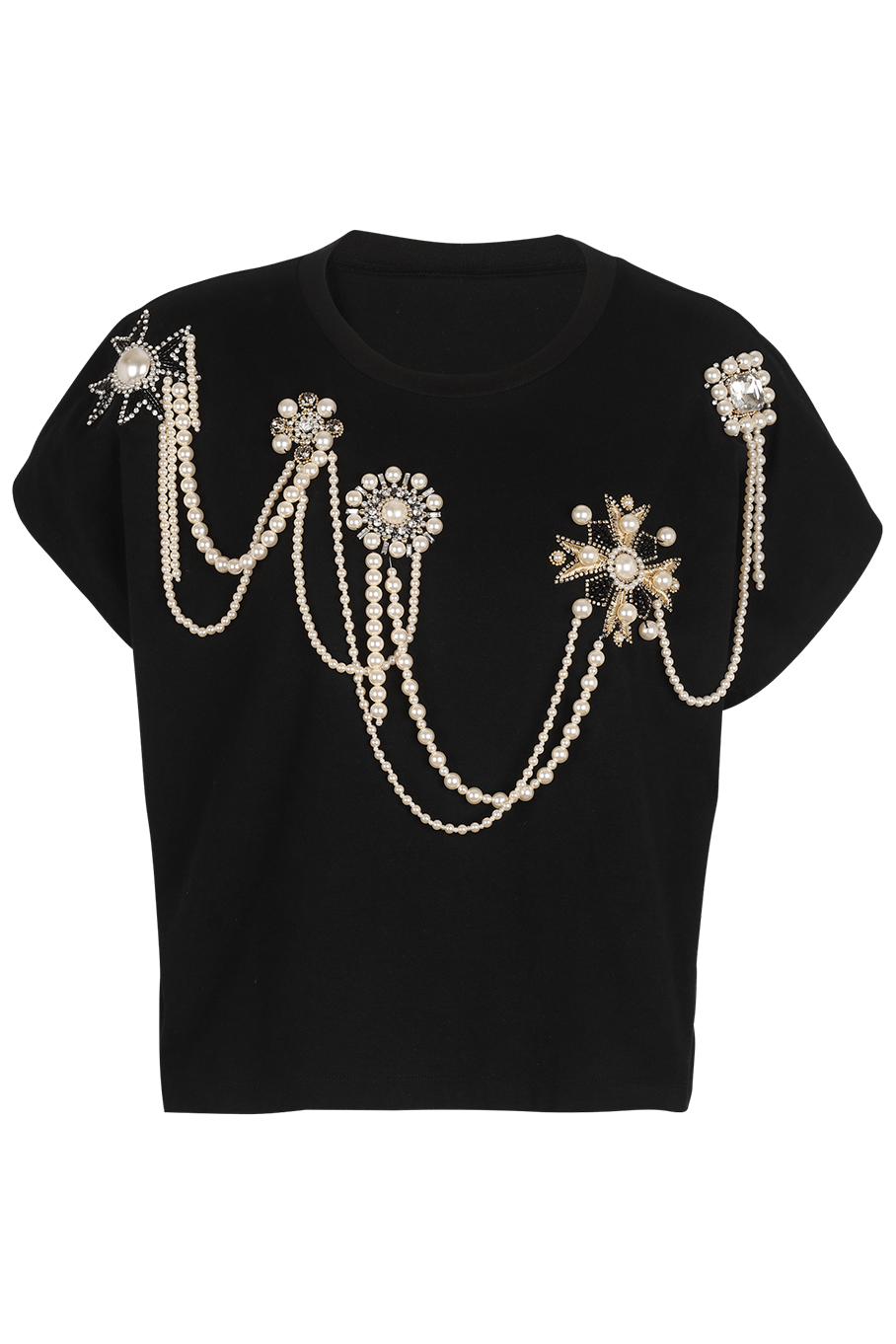 BALMAIN-Embroidered Cropped T Shirt-