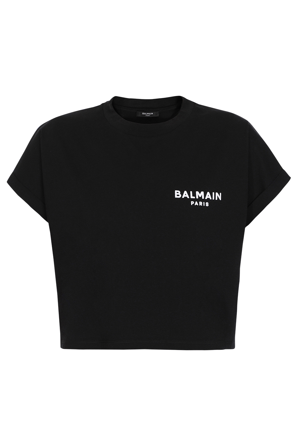 BALMAIN-Flocked Paris Cropped T-Shirt - Noir-
