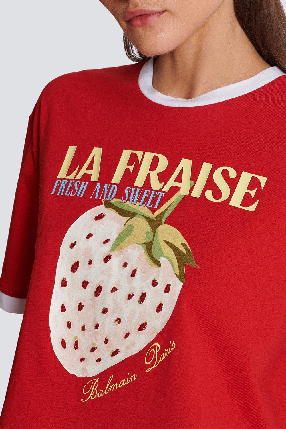 BALMAIN-Fraise Print Crop Tee-