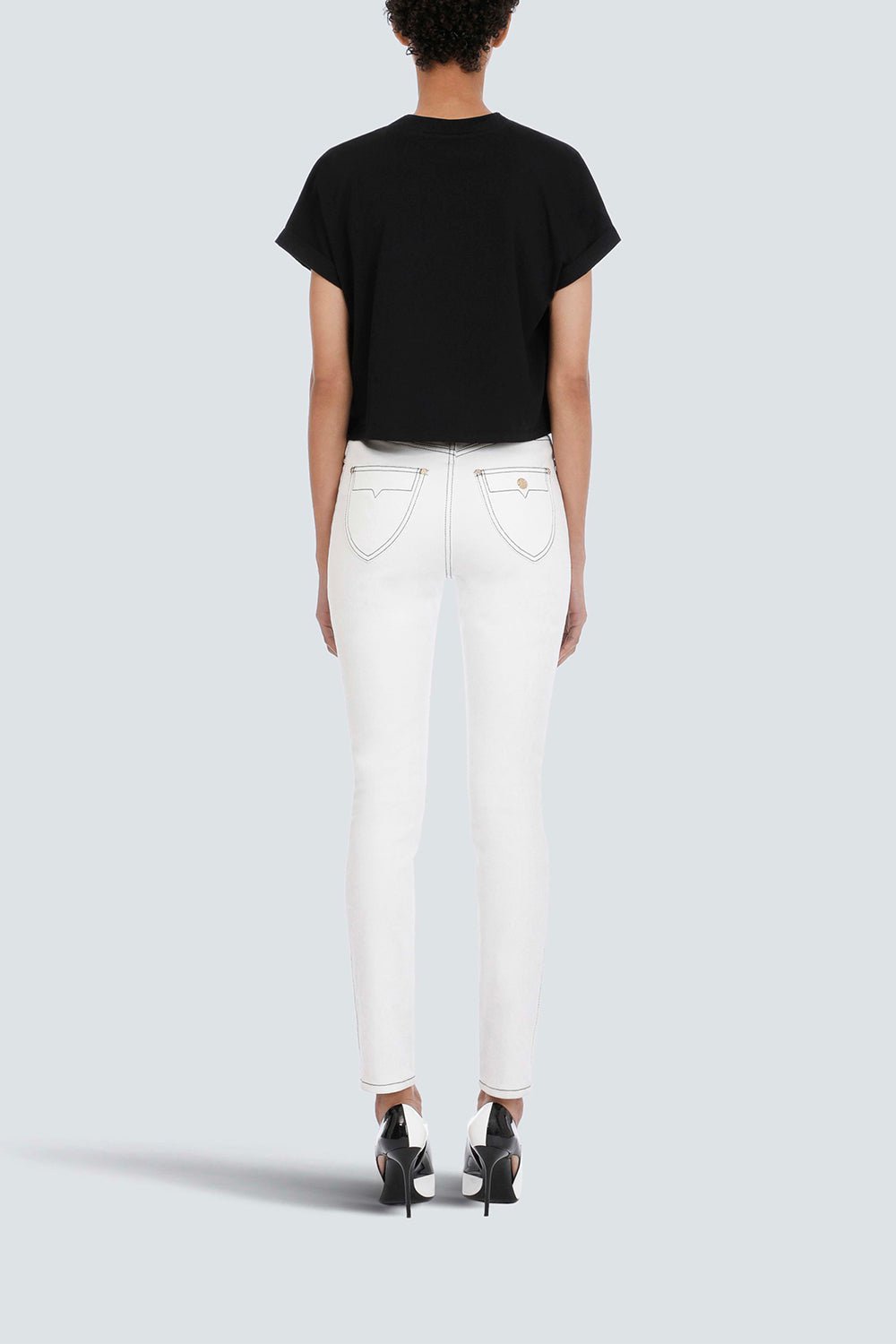 BALMAIN-Flocked Paris Cropped T-Shirt - Noir-