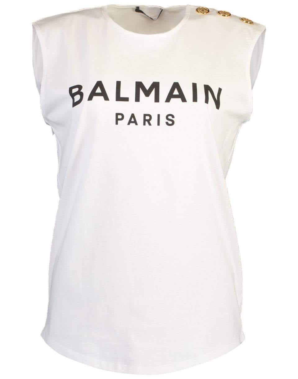 BALMAIN-3 Button Balmain Printed Tank Top - Gab Blanc-