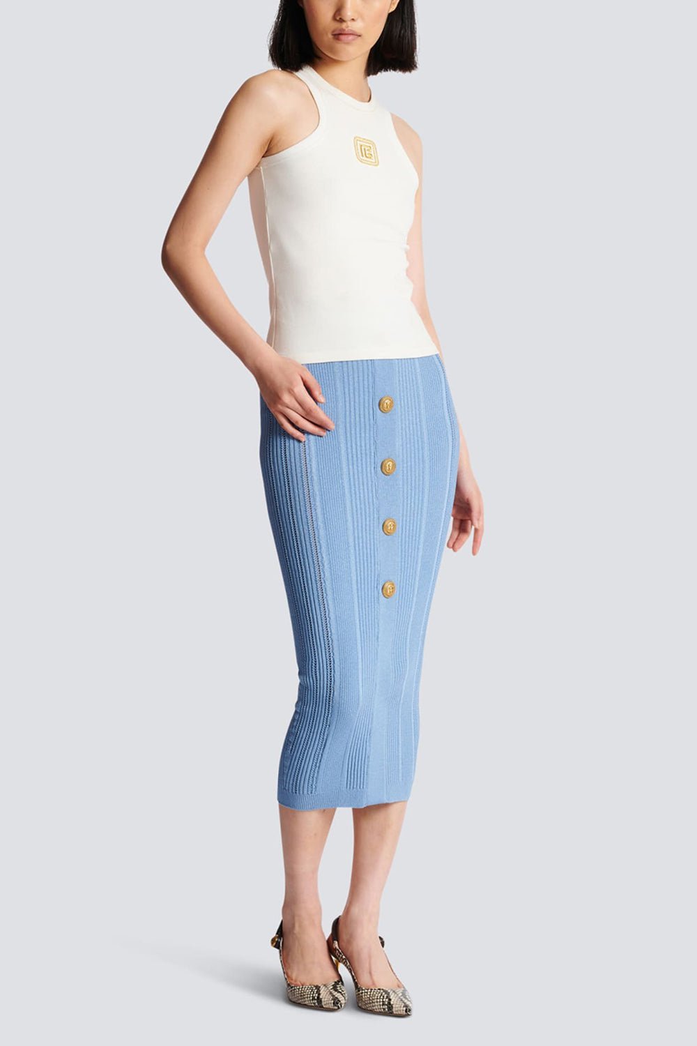BALMAIN-Embroidered Tank Top - Creme-