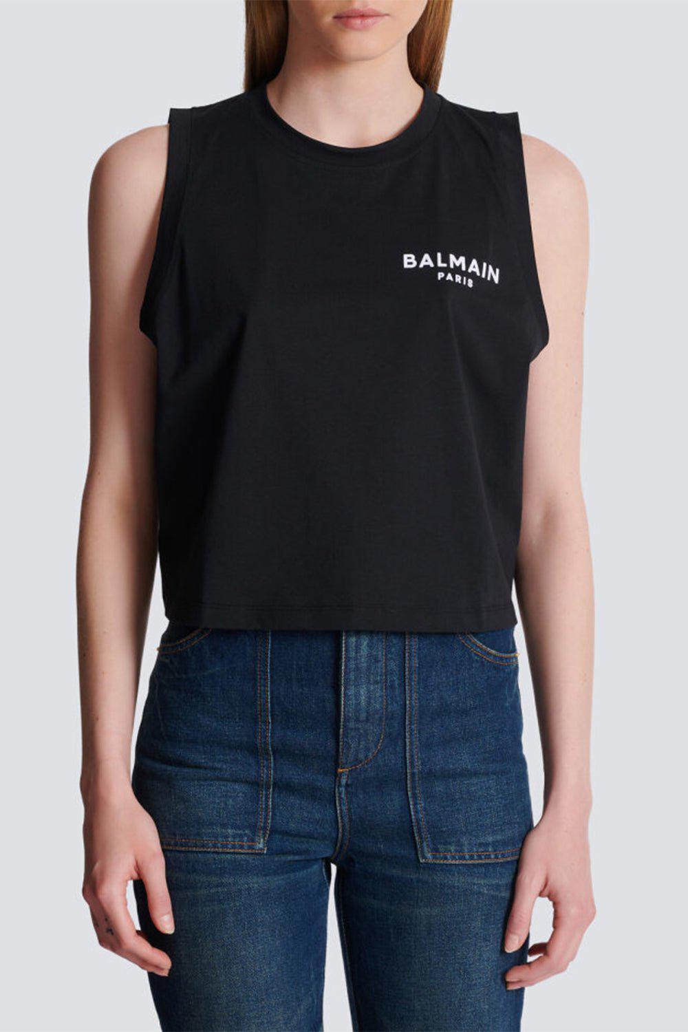 BALMAIN-Flocked Tank Top-